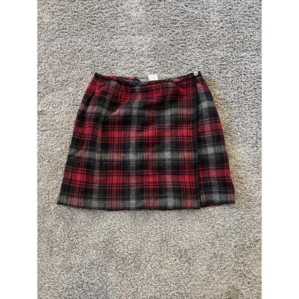 Eddie Bauer Skirt Womens Red Plaid Wool Wrap Lined 12 Petite 30" Waist